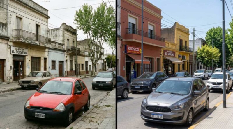 en la foto se compara auto ford k modelo 1998 vs 2018.