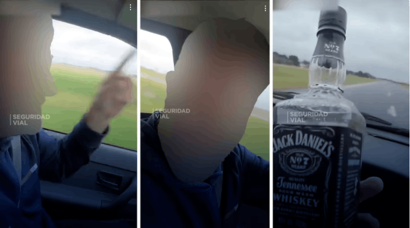 Indignante: Se grabó tomando whisky en la Ruta 2 al grito de “si nos matamos, nos matamos”