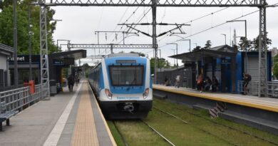 Tren de la línea Roca de Trenes Argentinos detenido en la estación Gonnet, provincia de Buenos Aires.